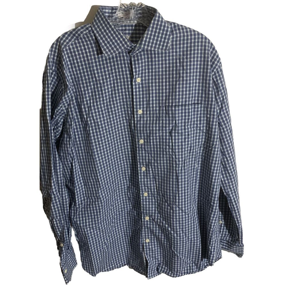PETER MILLAR Crown Men's Size Large L x32 Button Up Dress Shirt Blue White Check
